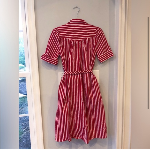 Anthropologie Maeve Retro Red and White Stripe Cotton Belted Shirt Dress - Picture 4 of 5